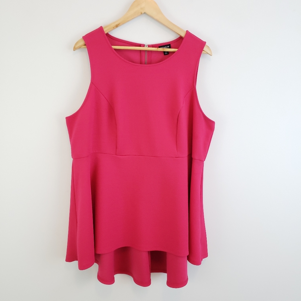 Torrid Women's Fuchsia Pink Textured Ponte Hi-Lo Peplum Top